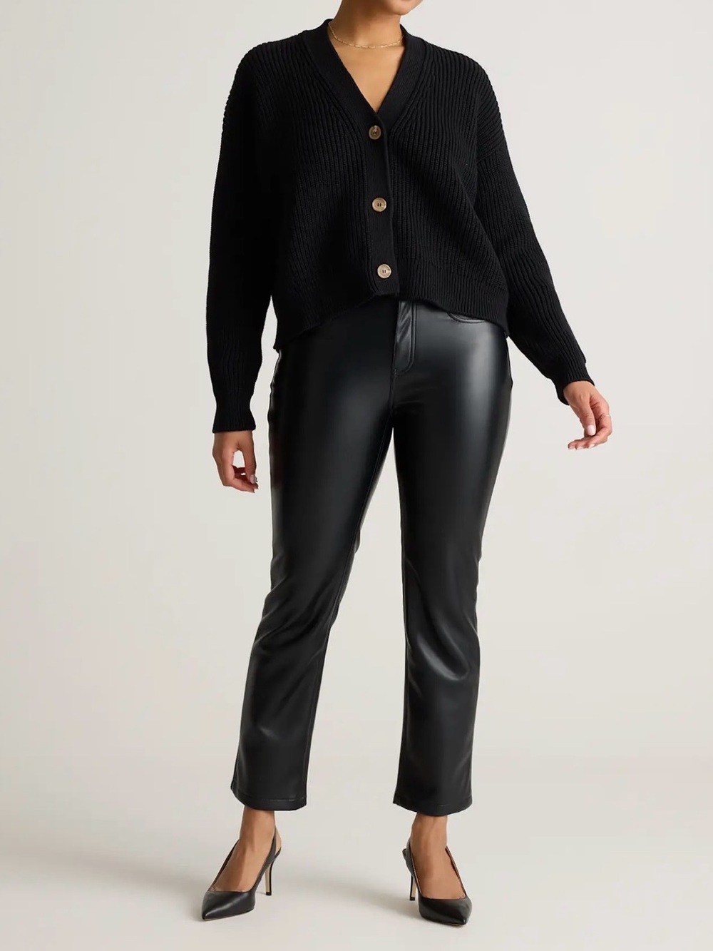 Quince Black Faux Leather Straight-Leg Pants